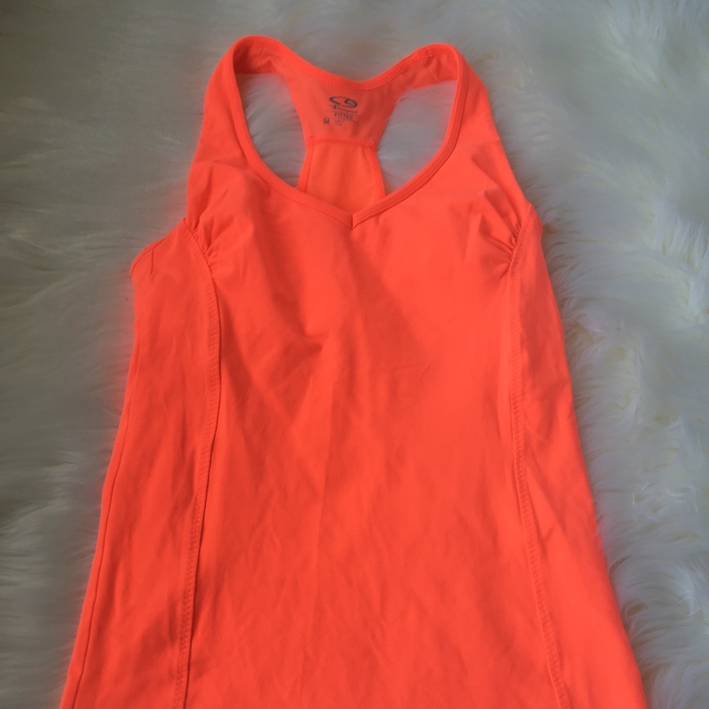 Neon coral fitted work-out tank